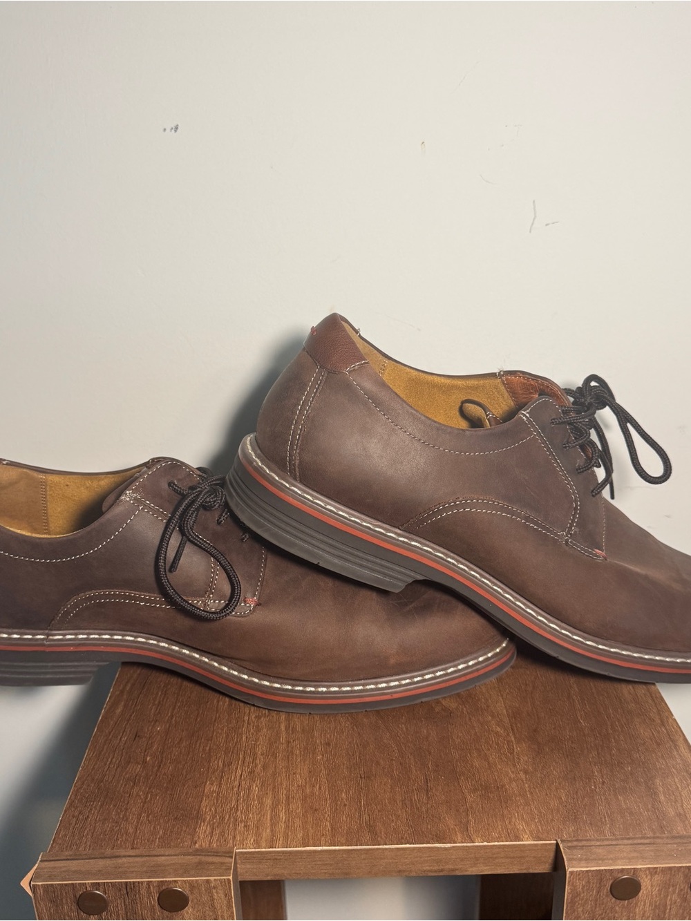 Florsheim Dark Brown Leather Derby Oxfords with Red Trim